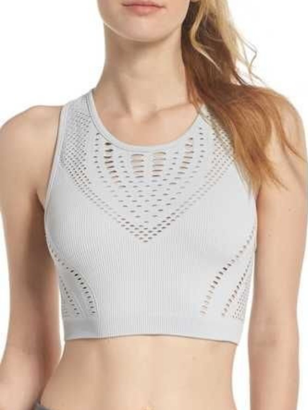 ALO YOGA Lark Slashed Ribbed Crop Tank Top in Light Grey Size S